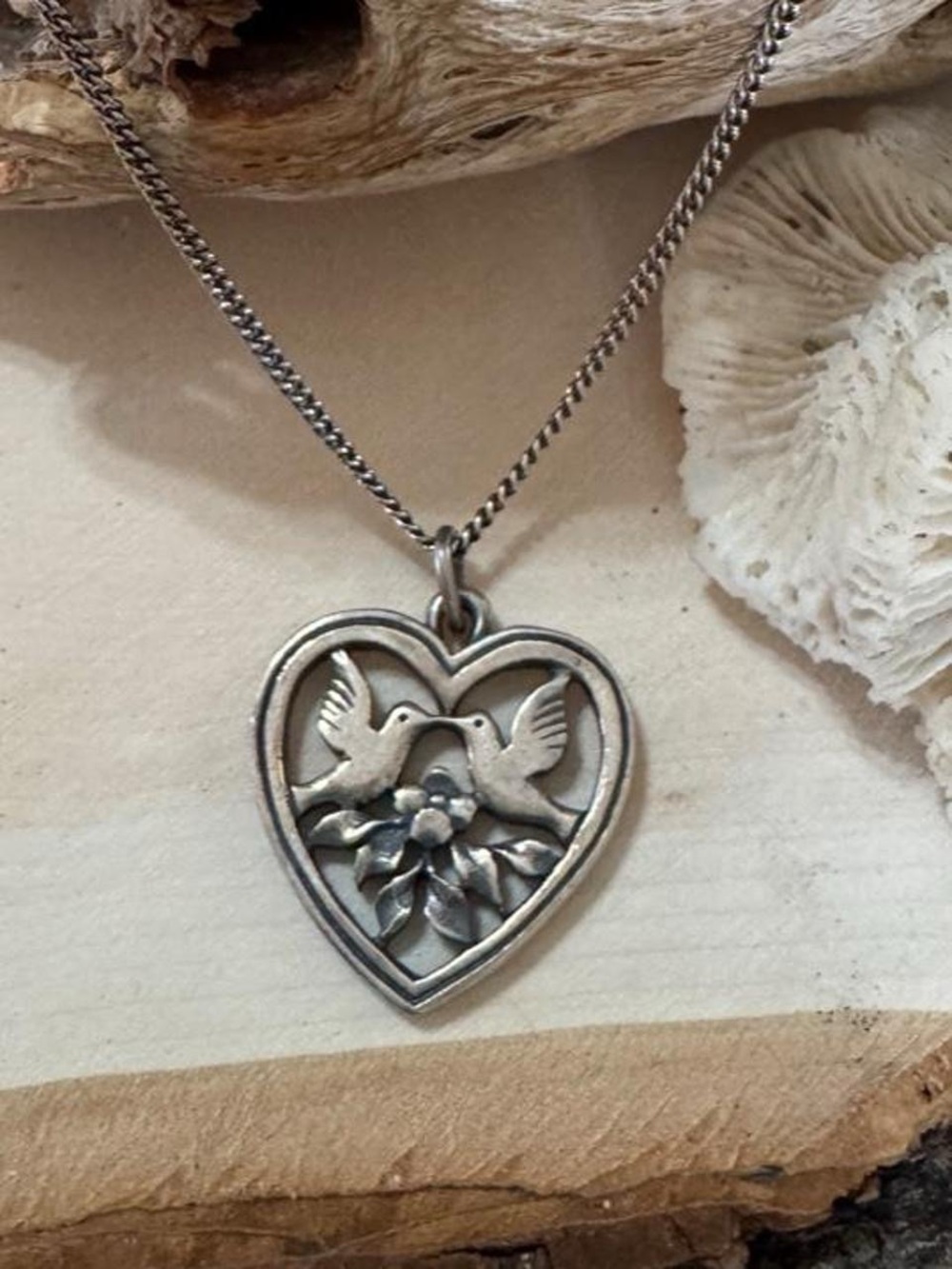 James Avery Retired Love Birds Heart Pendant & Necklace 925 Sterling Silver